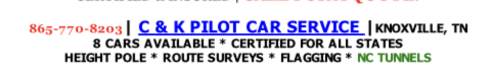 C & K PILOT CAR SERVICE advertisement